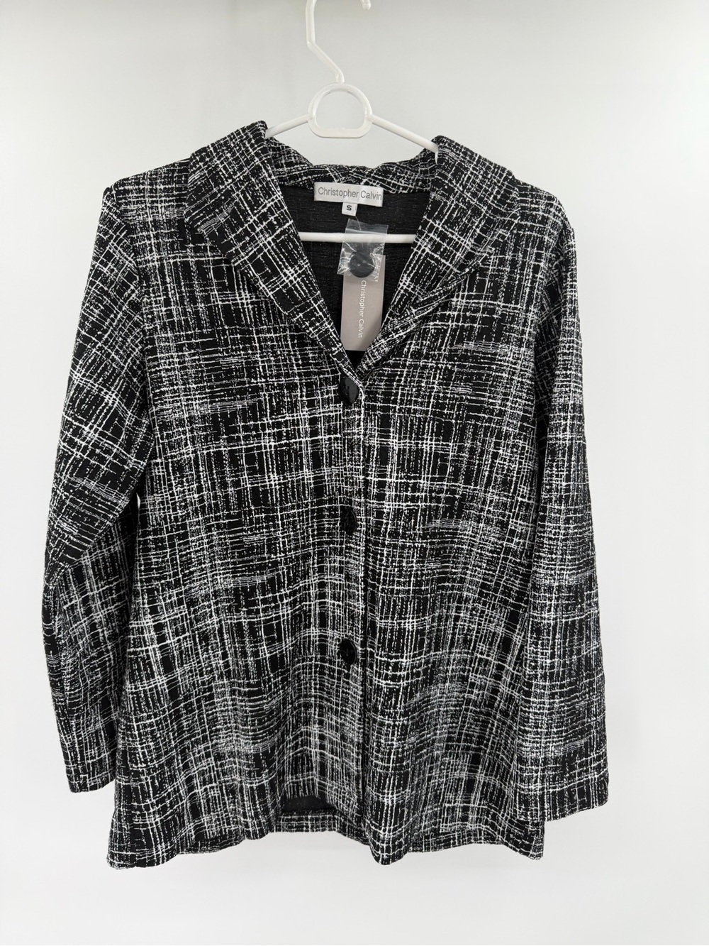 Christopher Calvin Black white abstract buttoned jacket small oversized new